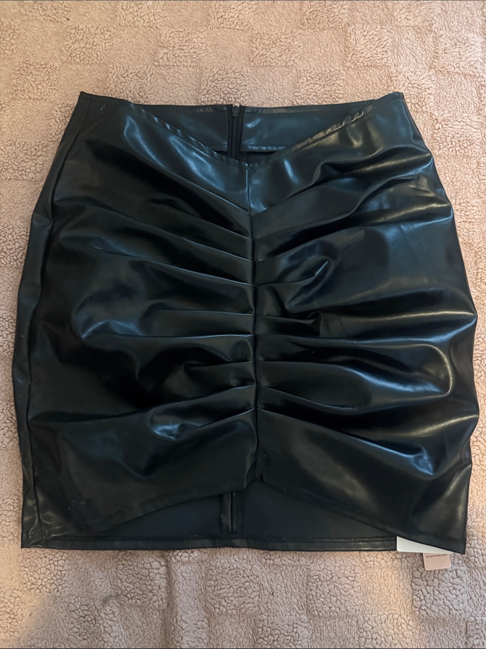 Micas Faux Leather Ruched Black Mini Skirt